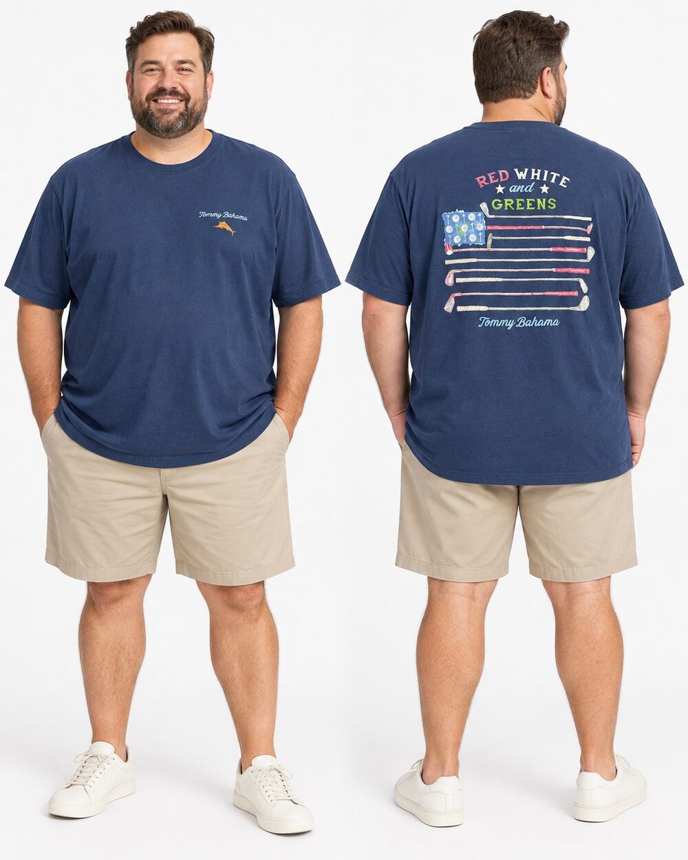 Tommy Bahama Red White Greens Golf T Shirt Mens 3XLB Big Tall Navy Graphic